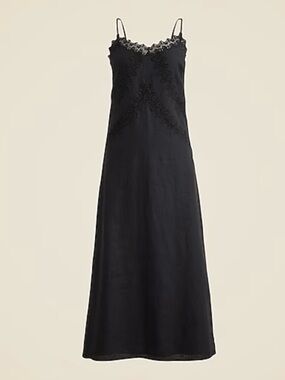 J. Crew Linen Slip Dress in Black with Lace Trim. Size 20. Brand New!